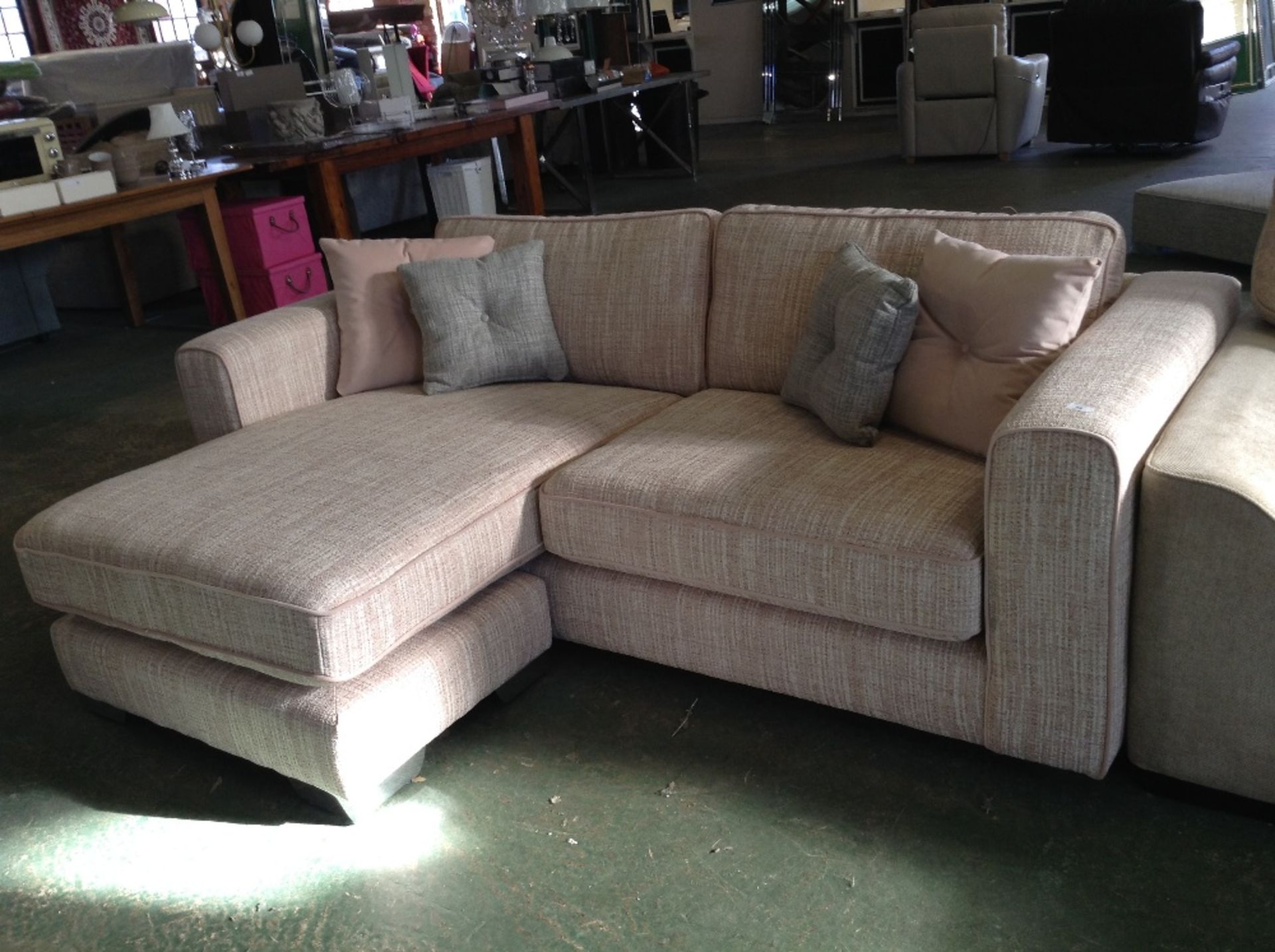 NATURAL AND PINK PATTERNED 3 SEATER CHAISE