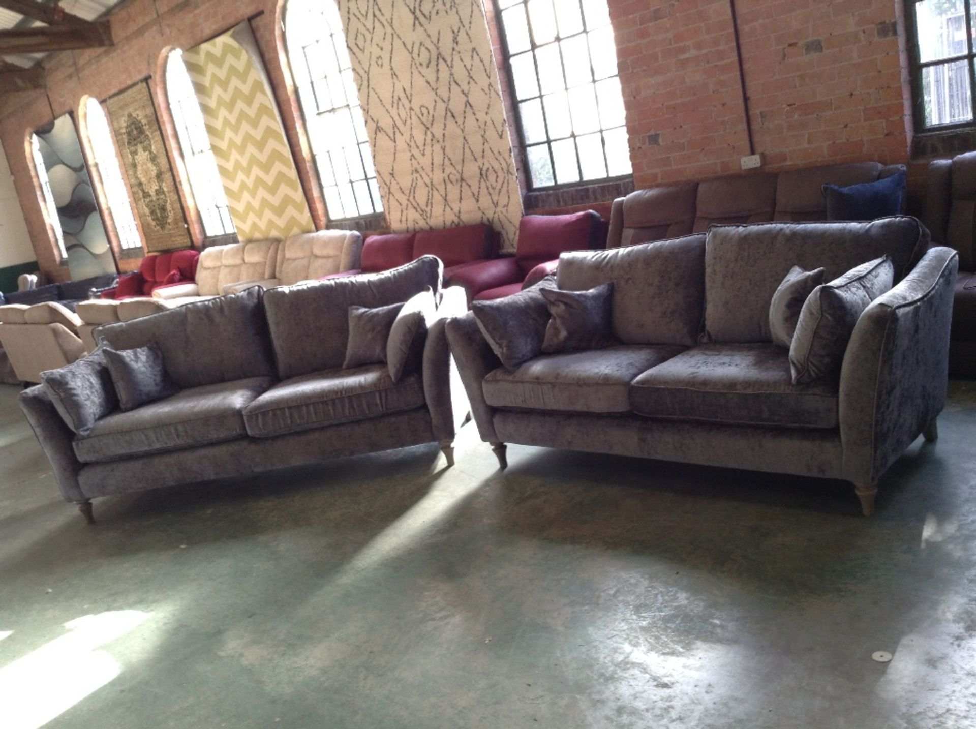 SILVER CHENILLE 3 SEATER SOFA AND 2 SEATER SOFA