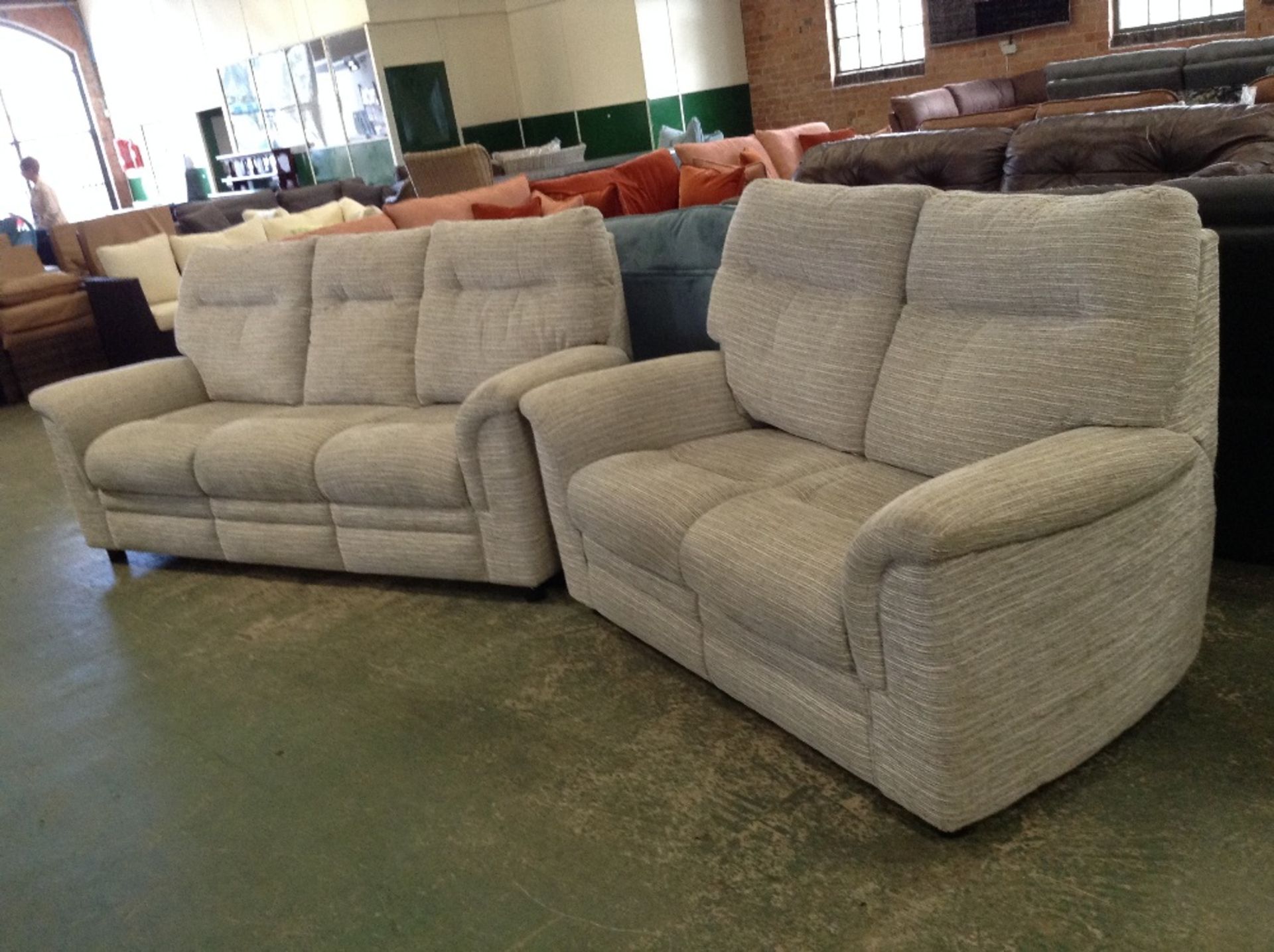 GREY PATTERNED HIGH BACK 3 SEATER SOFA NAD 2 SEATE