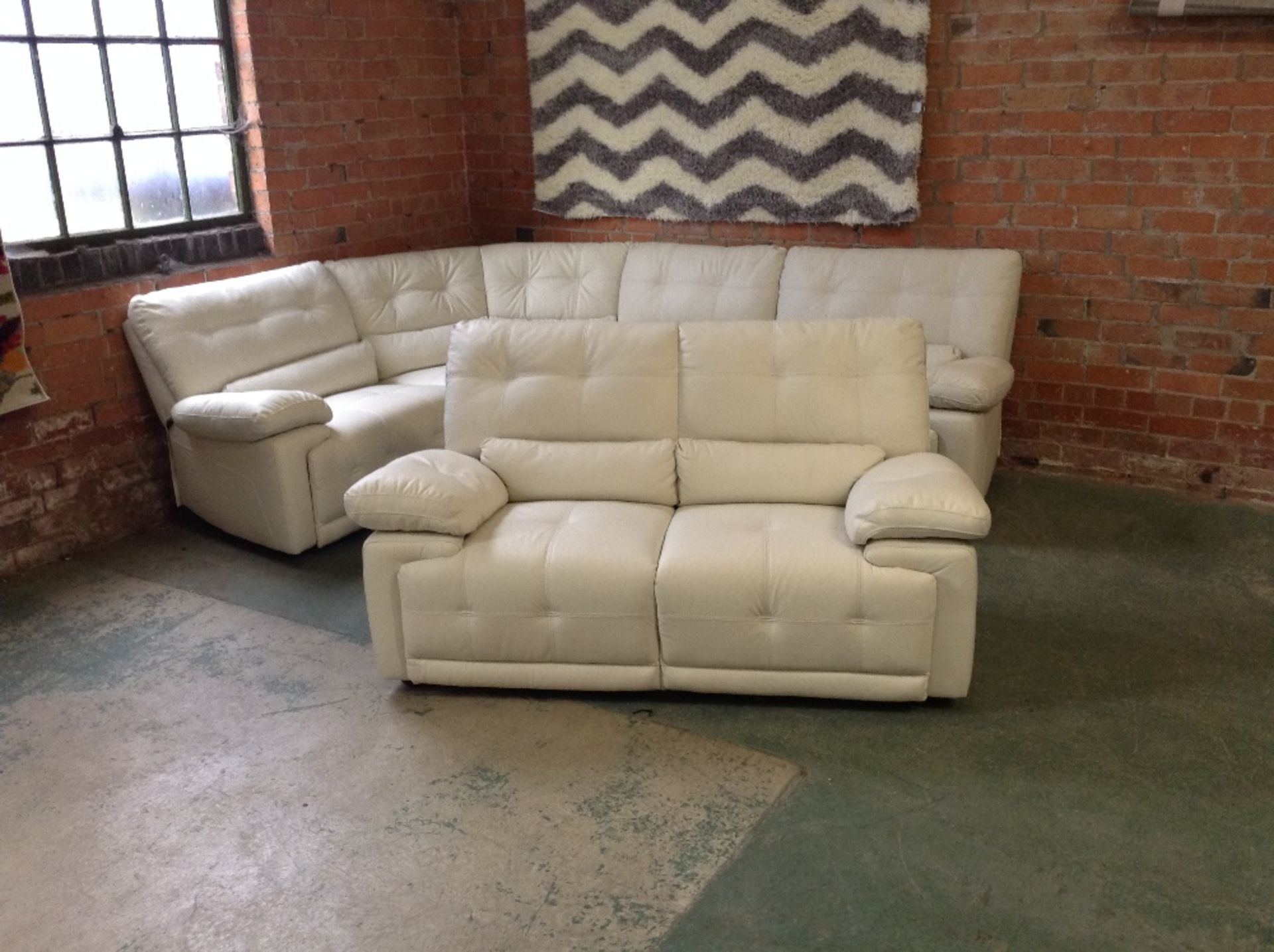 CREAM LEATHER 4 PART CORNER GROUP AND 2 SEATER SOF