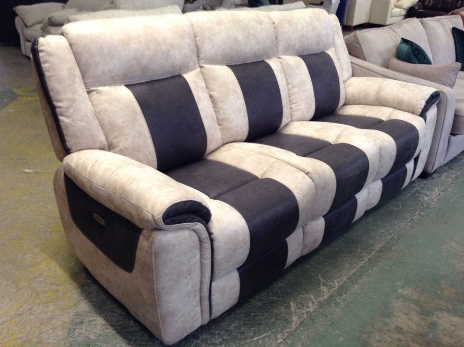 CREAM AND BLACK SADDLE ELECTIC RECLINING 3 SEATER