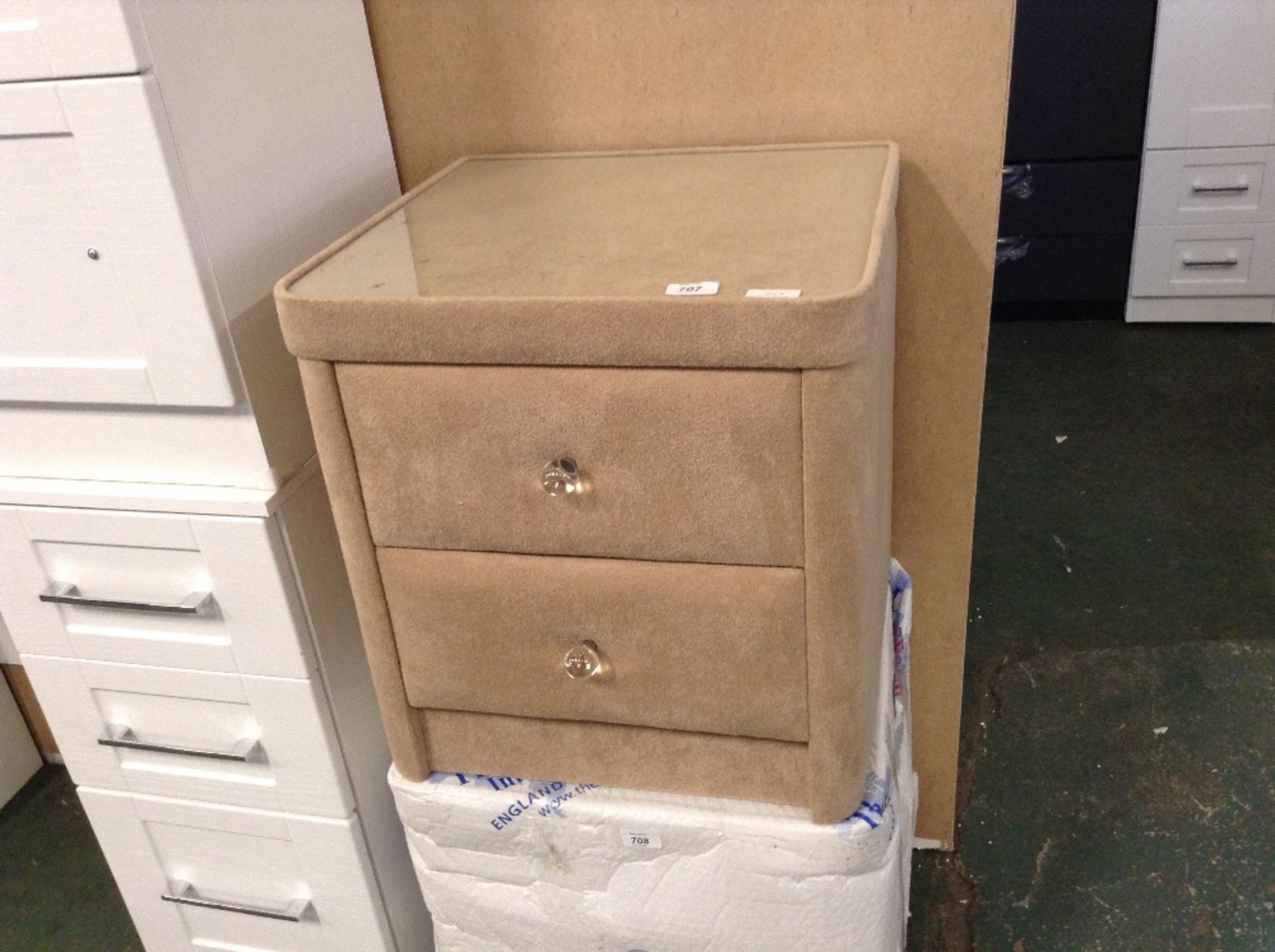 BEIGE SUEDE 2 DRAWER BEDSIDE