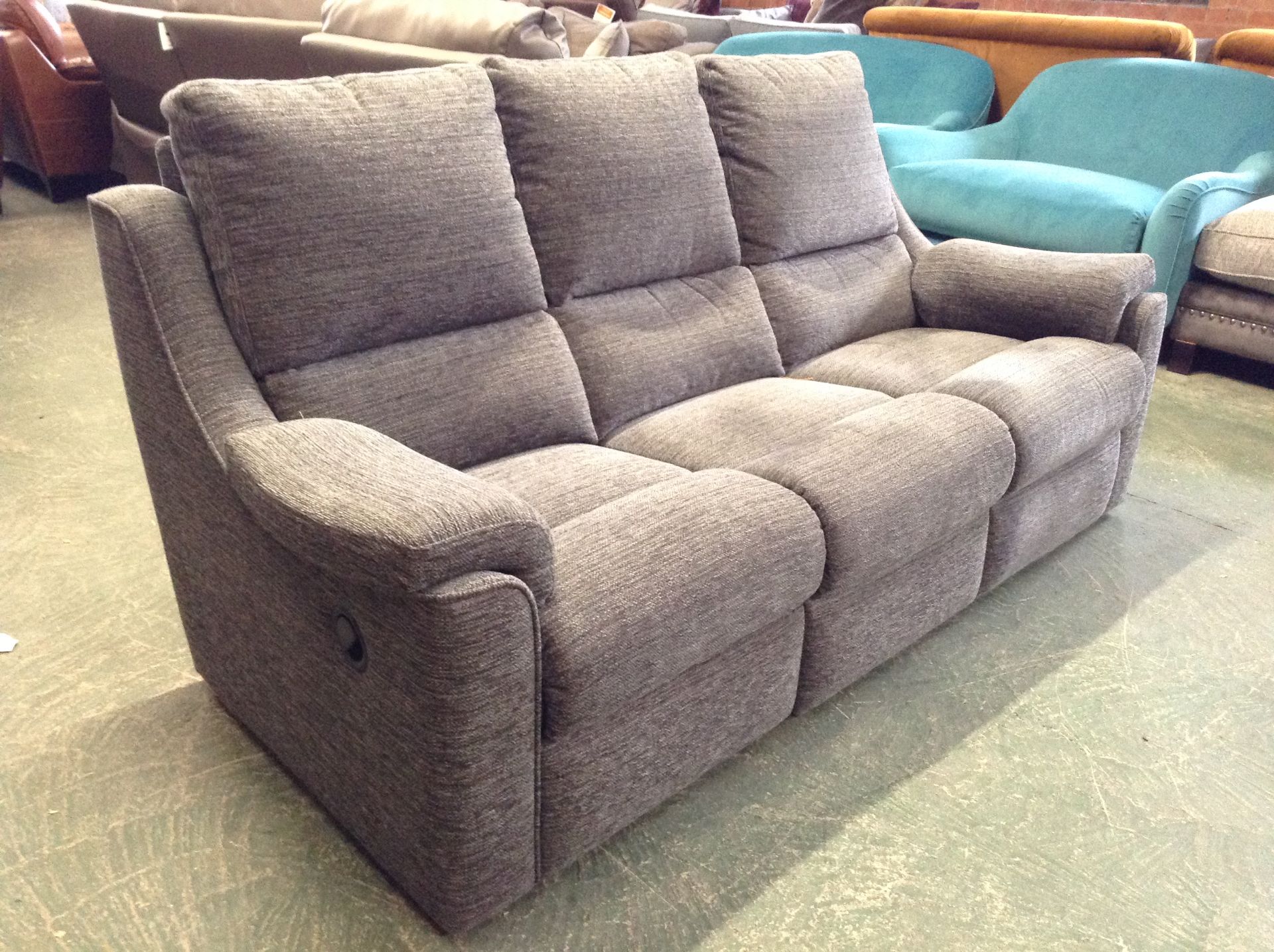 GREY HIGH BACK MANUAL RECLINING 3 SEATER SOFA (TR0