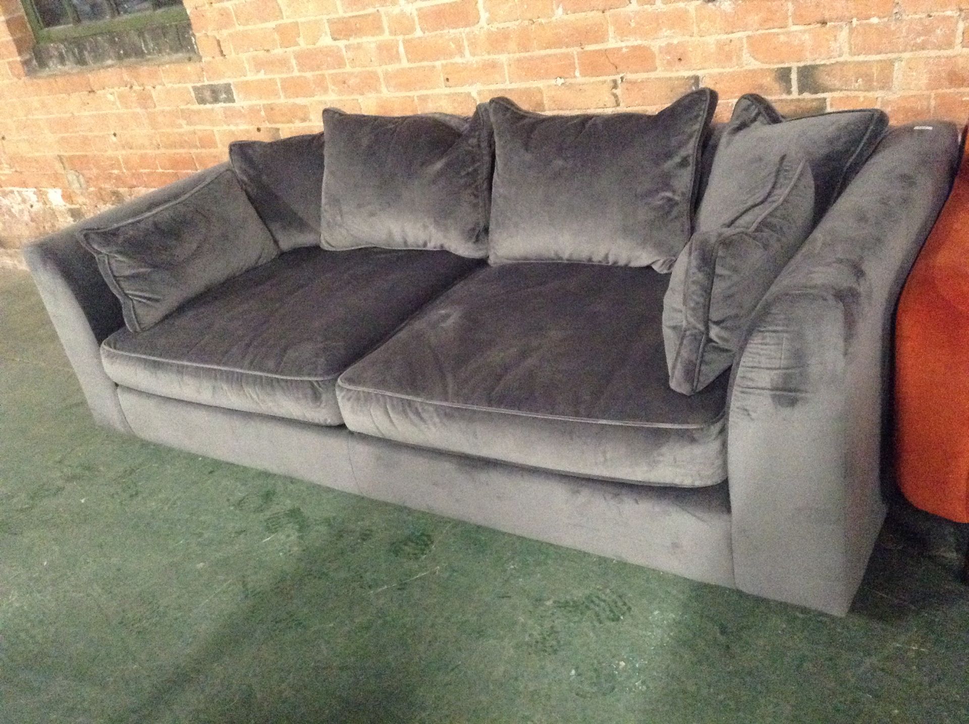 GREY VELVET 3 SEATER SOFA