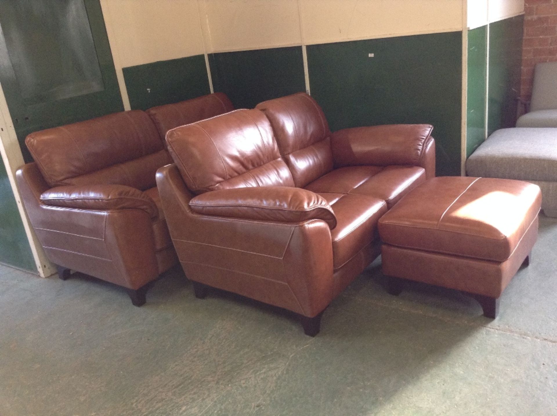 TAN LEATHER WITH WHITE STITCHING 3 SEATER SOFA 2 S