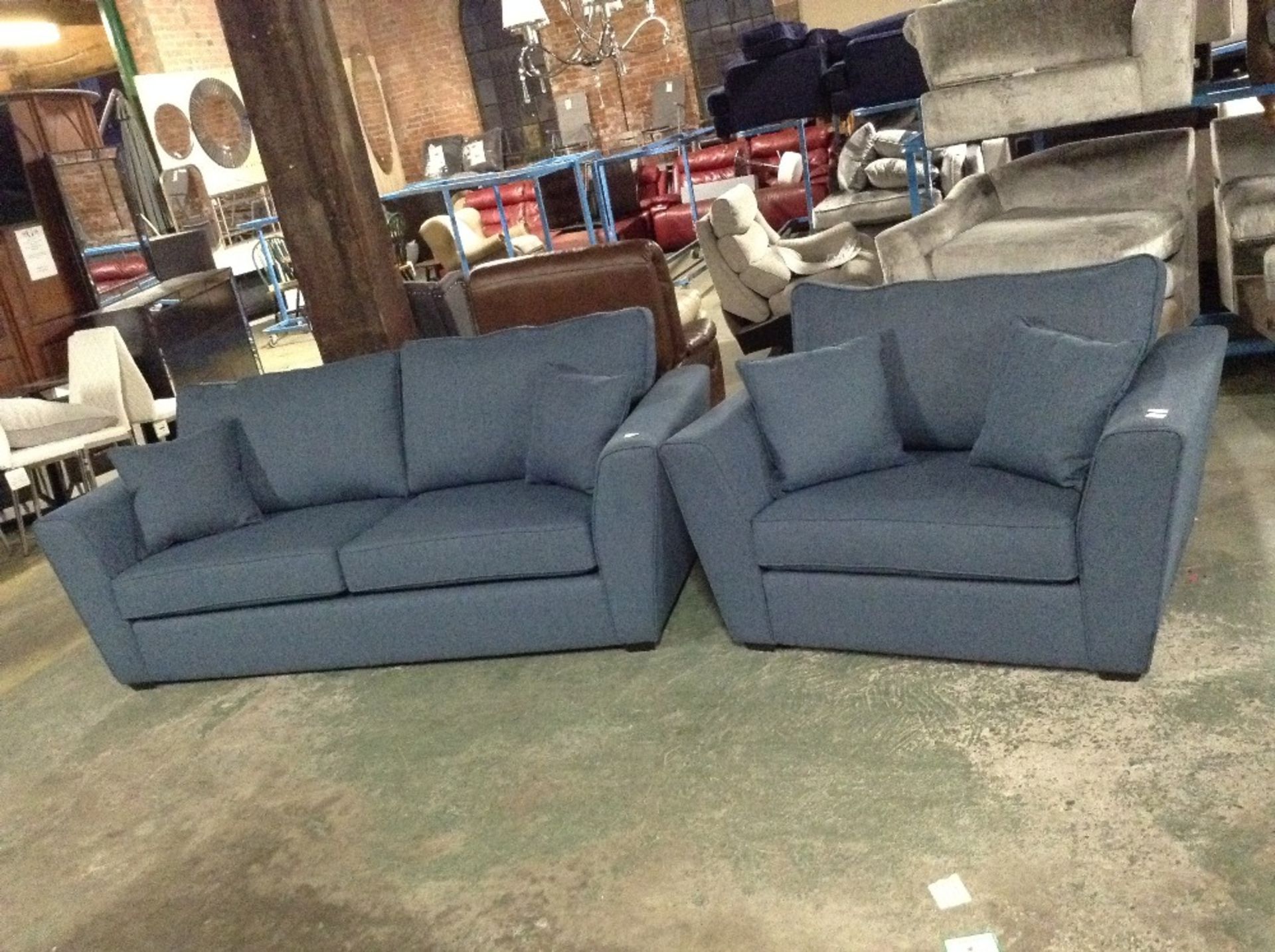 RIVERTON AOYSTER BLUE 3 SEATER SOFA AND SNUG CHAIR