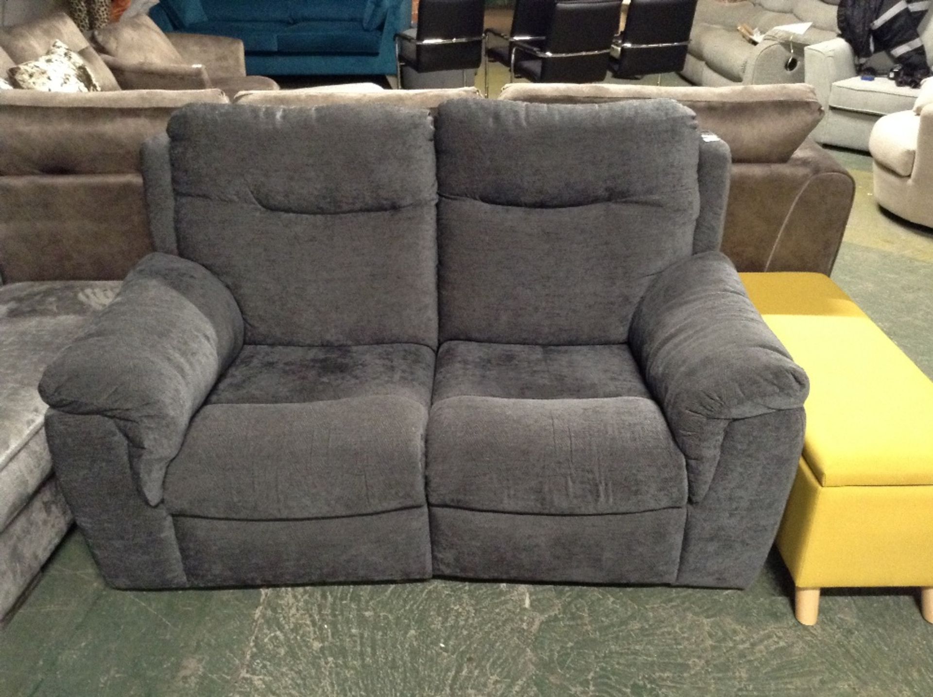 GREY FABRIC HIGH BACK ELECTRIC RECLINING 2 SEATER