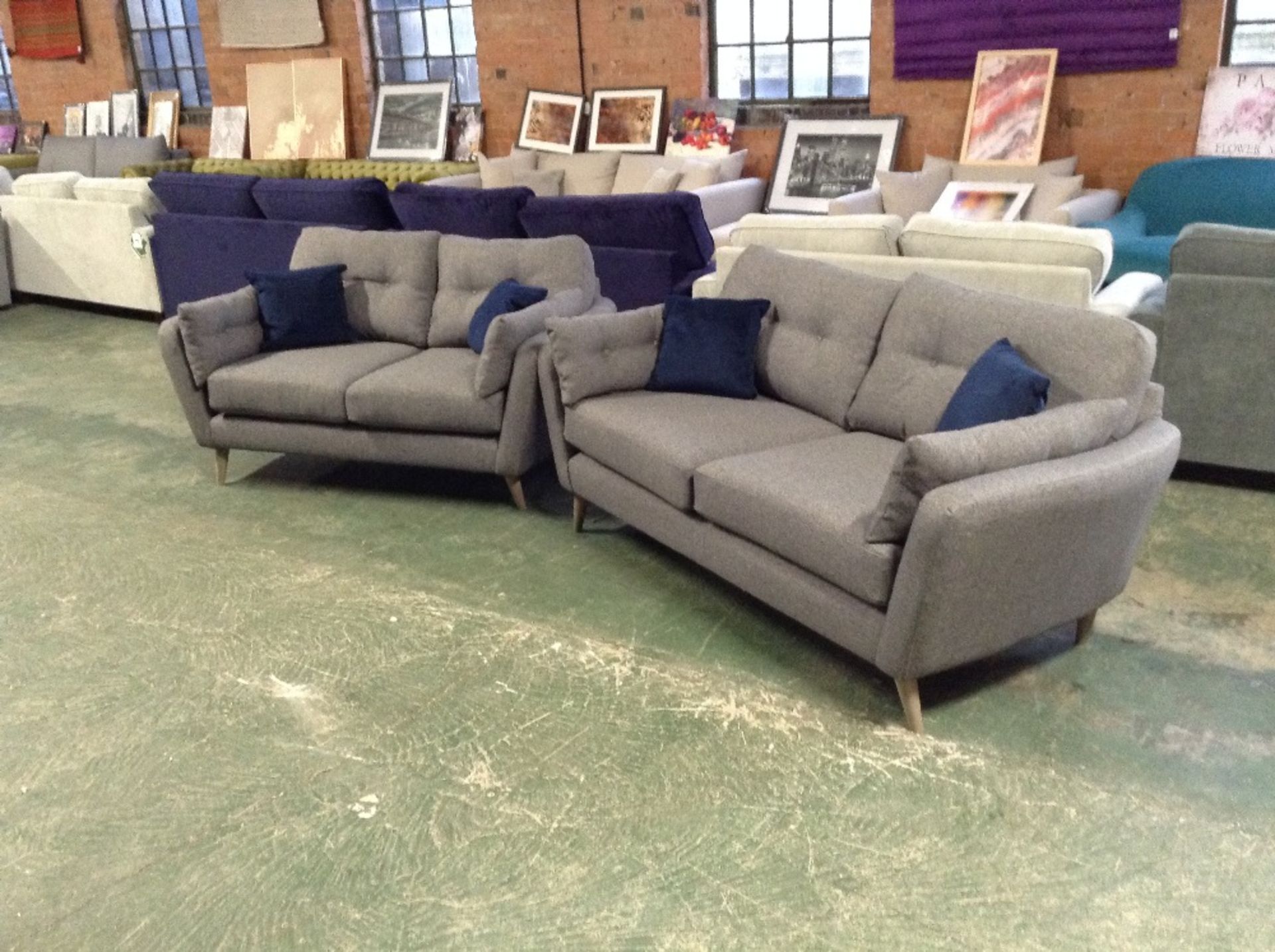 GREY FABRIC 3 SEATER SOFA AND 2 SEATER SOFA