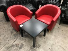 2no. Red Leatherette Tub Chairs with Black Timber Coffee Table