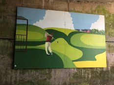 6 Section Painted Golf Course Scene on Ply Board 1
