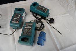 3no. Makita DC1804T Single Port 7.2-18V Chargers One Working One Untested One Spares and Repairs. (