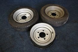 Set of 3no. Trailer Wheels with 2no. 155/70 R12C Tyres 1no. Part Worn 1no. Worn as Lotted. (Lot