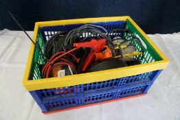Various Extension Leads Work Lamps and Jump Leads as Lotted (Crate not Included). (Lot Located in