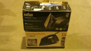 Lot to Contain 2 Assorted Steam Irons, Morphy Richards Breeze and Braun Textile 7 Combined RRP £