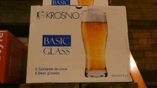 Boxed Set of 6 Krosno Basic Glass Beer Glasses RRP £45