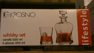 Boxed Krosno Whiskey Set to Include 6 Whiskey Tumblers and Decanter RRP £100