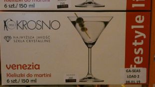 Boxed Set of 6 Krosno Venezia, Crystal Martini Glasses RRP £70