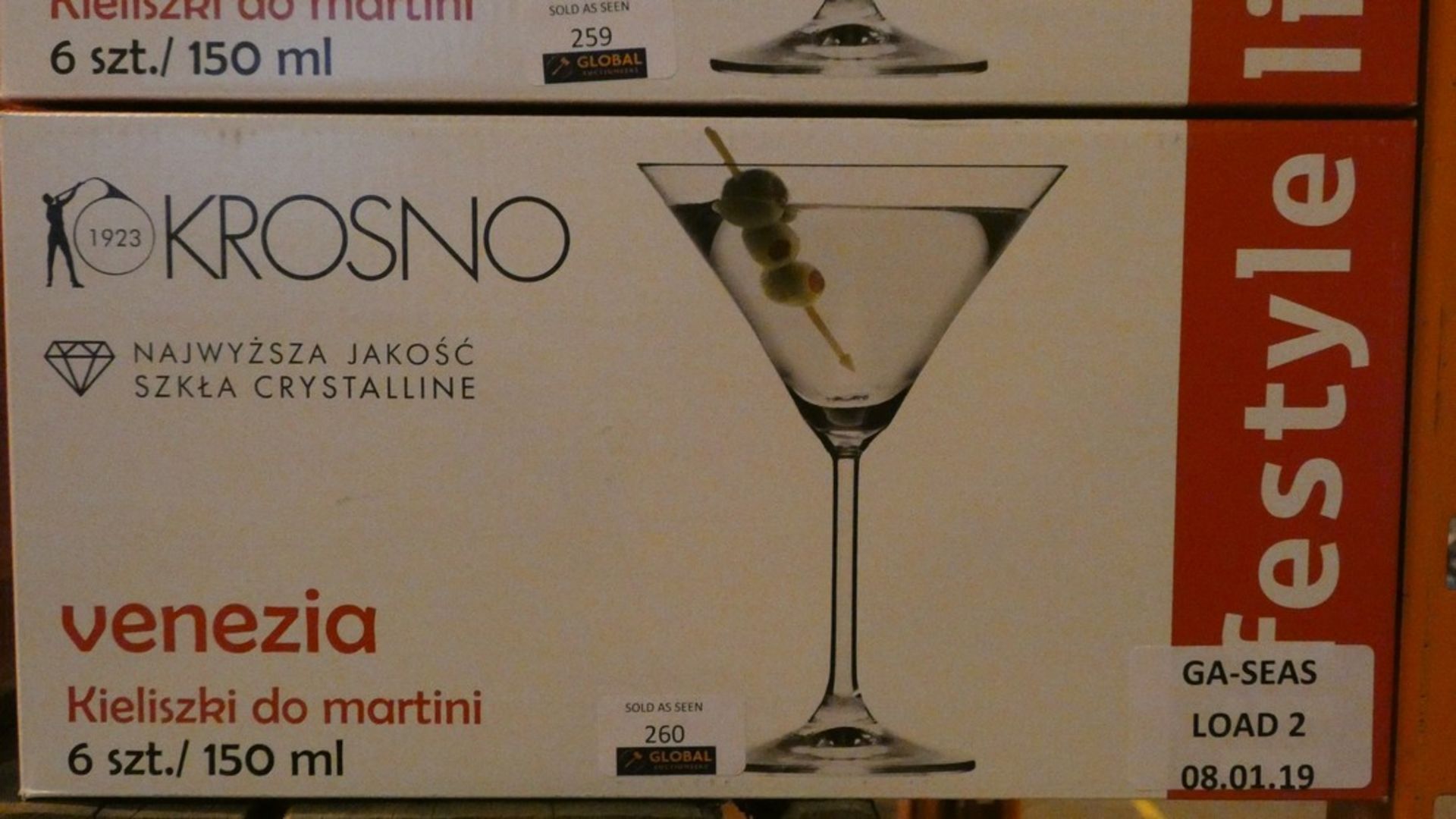 Boxed Set of 6 Krosno Venezia, Crystal Martini Glasses RRP £70