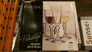 Boxed Krosno Décor Prestige 36 Piece Decorated Glass Set RRP £220