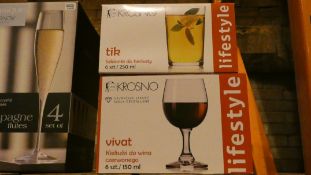 Lot to Contain 2 Assorted Sets of Wine and Tea Glasses Combined RRP £60