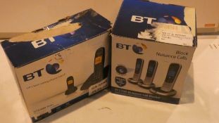 Lot to Contain 2 Assorted BT Cordless Telephone Systems To Include BT 1000 Twin, BT 1700 Trio RRP £