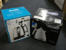 Lot to Contain 2 Assorted Boxed Cordless Jug Kettles By Dualit and Delonghi Combined RRP £160 (