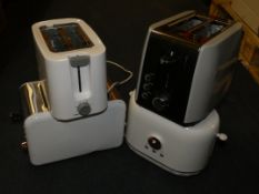 Lot to Contain 4 Assorted Toasters To Include White and Rose Gold 2 Slice Toasters, Grey and