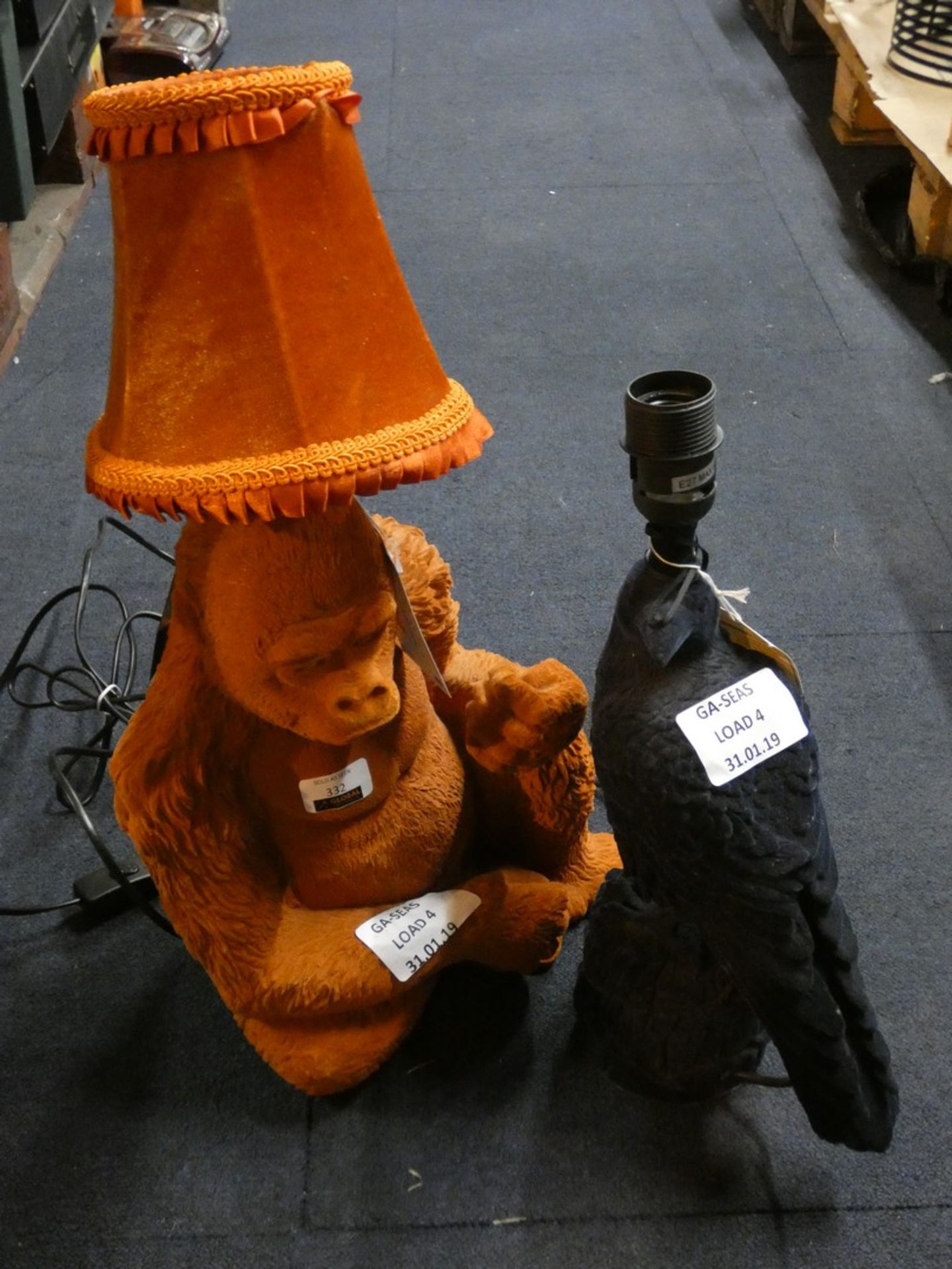 Lot to Contain 4 Assorted Animal Lamp Bases To Include The Bird Of Prey, Gorilla and 2 Cobra