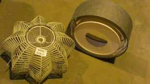 Lot to Contain 2 Assorted Designer Ceiling Light Shades, A Wicker Flower Shade and Grey Halo Pendant