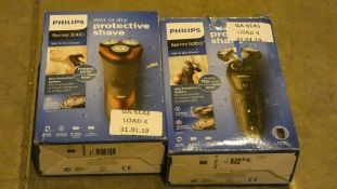 Lot to Contain 2 Assorted Philips Triple Head Wet and Dry Shavers to Include The Series 3000 and