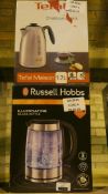 Lot to Contain 2 Assorted Cordless Jug Kettle Including A Russell Hobbs Illuminating Glass Kettle
