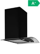 Boxed ICON60BKG 60cm Black Glass Curved Cooker Hood RRP £70 (Customer Return)