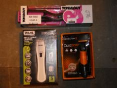 Boxed Assorted Hair Care Products To Include Wahl Trimmers, Remington DuraBlade Shapers, Toni and