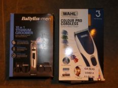 Boxed Assorted HairCare Products To Include a Wahl Colour Pro Cordless Clippers and a Babyliss for