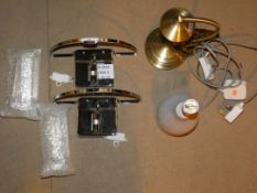 Assorted Lighting Items To Include Stainless Steel Wall Lights, Antique Brass Base and Stone Base