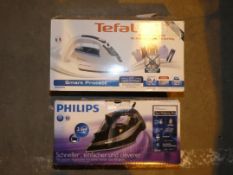 Lot to Contain 2 Assorted Boxed Stean Irons Tefal Smart Protect and Philips Azur Performance Plus