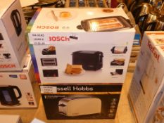 Lot to Contain 2 Boxed Assorted 2 Slice Toasters By Bosch and Russell Hobbs Combined RRP £65