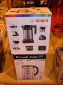 Lot to Contain 2 Boxed Assorted Kettles to Include a Bosch Cordless Jug Kettle and a Russell Hobbs