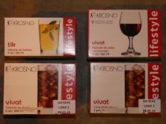 Lot to Contain Four Assorted Packs of Six Krosno Glasses to include TickTea Glasses, Rivat Wine