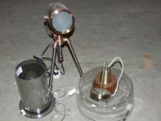 Lot to Contain 3 Assorted Lighting Items to Include an Alexis Vessell Table Lamp, Jake Tripod