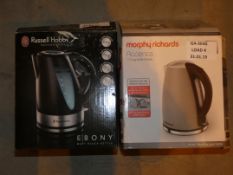 Lot to Contain 2 Boxed Assorted Kettles Russell Hobbs in Black and Morphy Richards Accents in