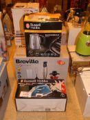 Lot to Contain 3 Assorted Items to Include a Breville Hand Blender, Russell Hobbs Steam Iron and