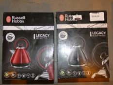 Lot to Contain 2 Boxed Russell Hobbs Legacy Kettles in Red and Black Combined RRP £70