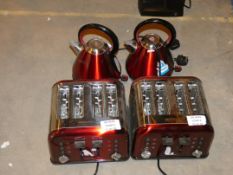 Lot to Contain 2 Morphy Richards Red and Stainless Steel Kettle and 4 slice Toaster Sets