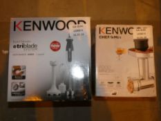 Lot to Contain 2 Boxed Assorted Kenwood Kitchen Devices a Triblade hand Blender and Chef/kMix Food