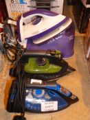 Lot to Contain 3 Assorted Irons to Include Tefal Steam Generating Iron, Rowenta Steam Iron and a