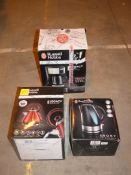 Lot to Contain 3 Assorted Items to Include a Russell Hobbs Ebony Cordless Jug Kettle, Russell