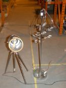 Lot to Contain 2 Assorted Lamps Tripod Floor Standing Spot Light and Stainless Steel Glass Droplet