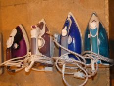 Lot to Contain 4 Assorted Steam Irons by Russell Hobbs, Tefal and Rowenta