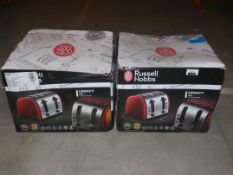 Lot to Contain 2 Boxed Russell Hobbs Legacy 4 Slice Toasters in Red and Stainless Steel Combined RRP